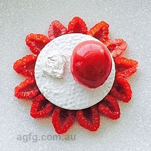 Upside Down Vanilla Custard Tart with Raspberries, Clotted Cream and Raspberry Sorbet - Chef Recipe by Grant Parry