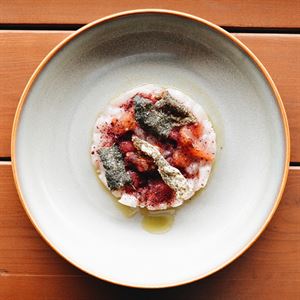 Kingfish Crudo, Yellow Peach, Davidson Plum and Torched Tomato - Chef Recipe by Jayden Barker