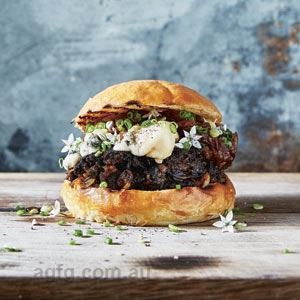 BBQ Portobello Burger with Caramelised Onions and Saint Agur Cheese