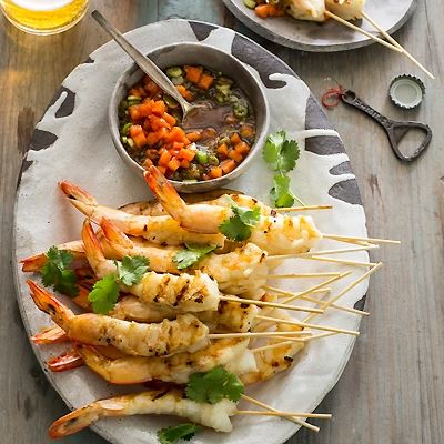 King Prawn Skewers with Papaya Nam Jim 