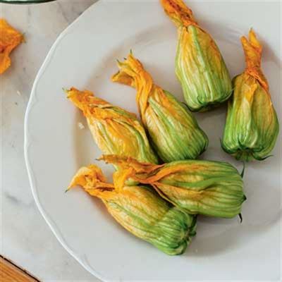 Fried Zucchini Flowers Stuffed with Whipped Cod - Recipe by Emiko Davies.