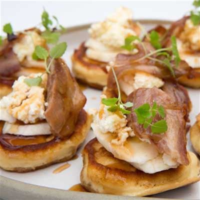 Banana Pikelets with Ricotta Cheese and Maple Bacon - Chef Recipe by Matt Golinski