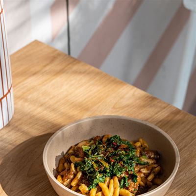 Cavatelli with Roasted Nduja sauce and Cime Di Rapa - Chef Recipe by Fabrizio Faitella.