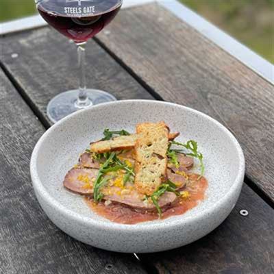 Cured Duck, Rhubarb, Hazelnut and Salted Duck Yolk - Chef Recipe by Kate Kilsby