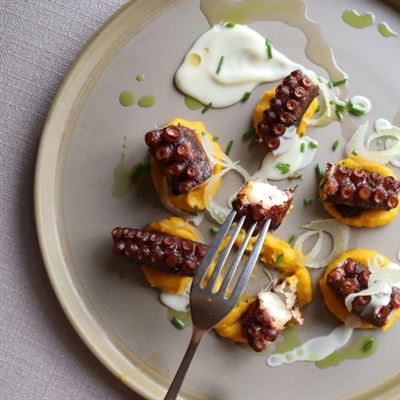 Grilled Octopus and Smoky Fava Bean Puree