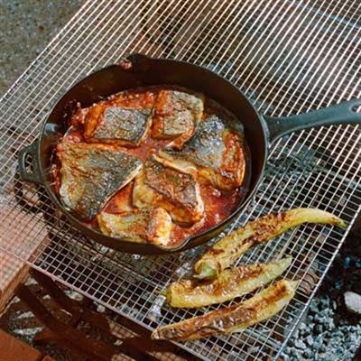 Chraime with Charred Banana Pepper and Green Chilli Salsa - Recipe by Ellie Bouhadana