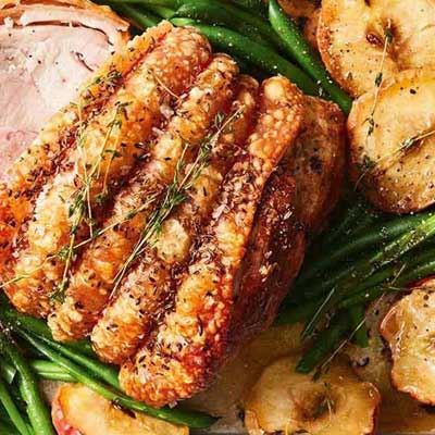 Crispy Roast Pork with Baked Apples