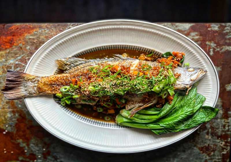 Whole Roasted Barramundi with Mandarins, Ginger and Sesame - Chef Recipe by Jason Roberts