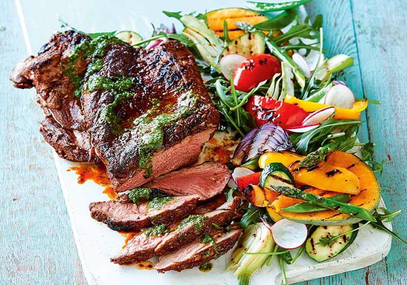 Herb-loaded BBQ Lamb with Char-grilled Vegetables