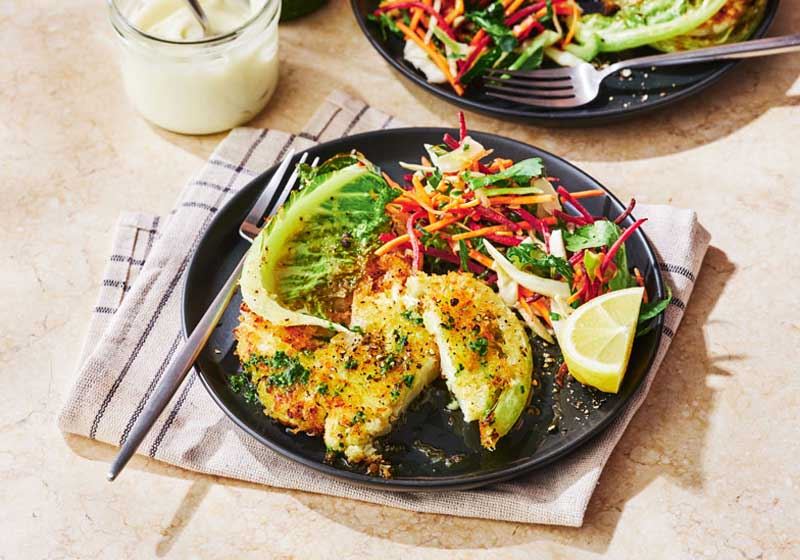 Vegan Cauliflower Schnitzels and Slaw