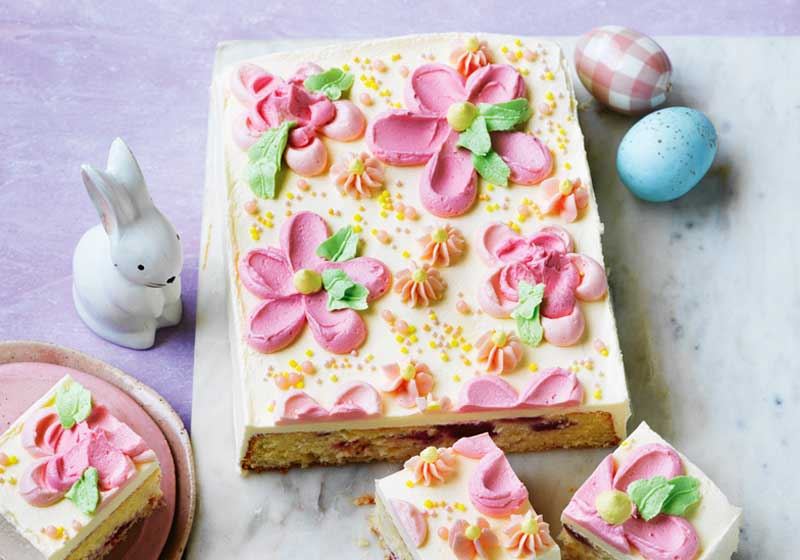 Lemon, Coconut and Raspberry Tray Cake