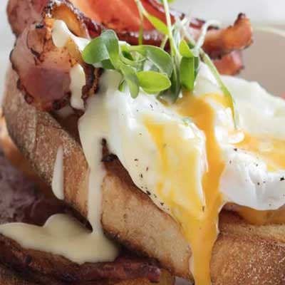 Deconstructed Croque Madame with Poached Eggs