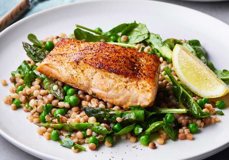 Salmon with Pearl Couscous and Lemon Vinaigrette - Recipe by Christian Petracca