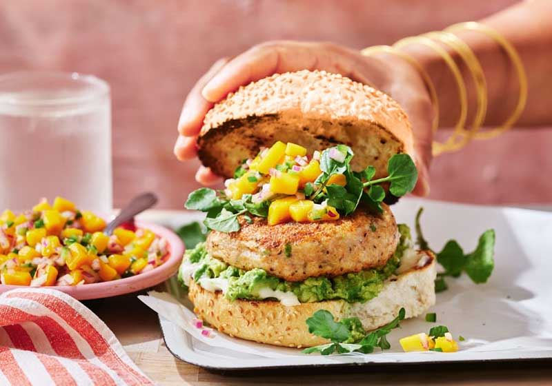 Cajun Fish Burgers with Mango Jalapeno Salsa