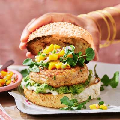 Cajun Fish Burgers with Mango Jalapeno Salsa
