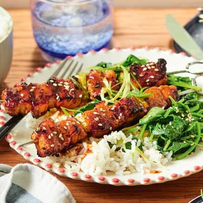 Easy Pork Belly Yakitori with Sesame Spinach