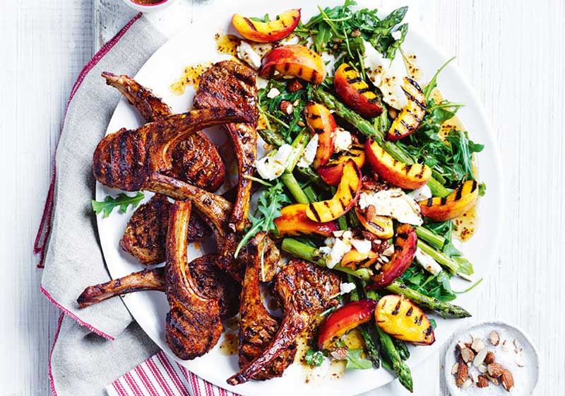 Spiced Lamb Cutlets with Peach Salad