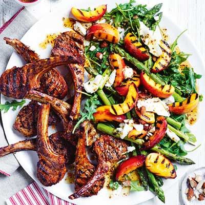 Spiced Lamb Cutlets with Peach Salad