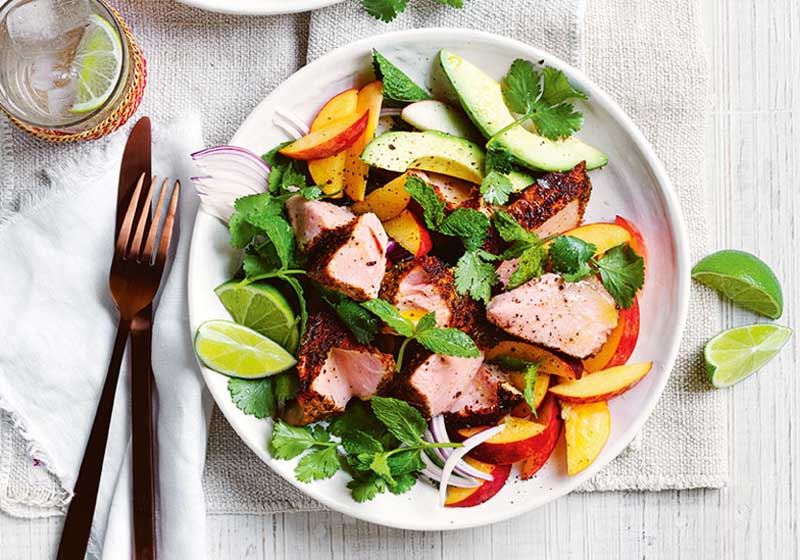 Blackened Salmon and Peach Salad