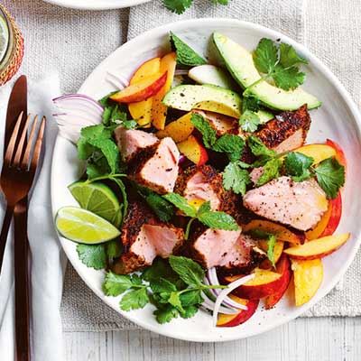 Blackened Salmon and Peach Salad
