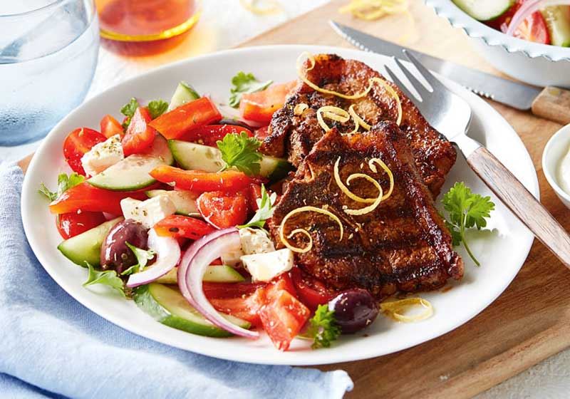 Charred Lamb Chops and Greek Salad
