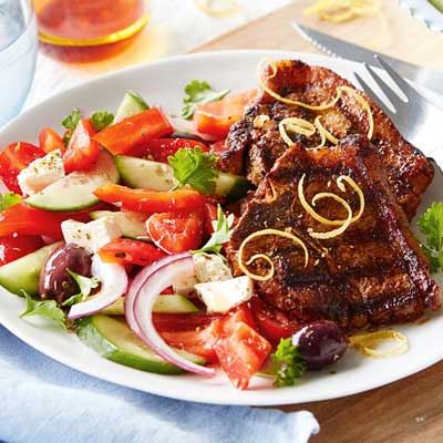 Charred Lamb Chops and Greek Salad