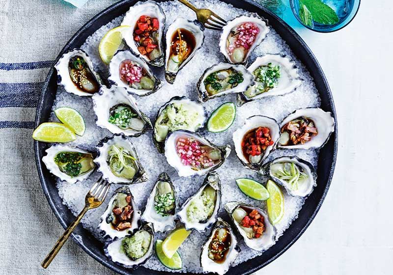 Oysters with Cucumber and Lychee Granita