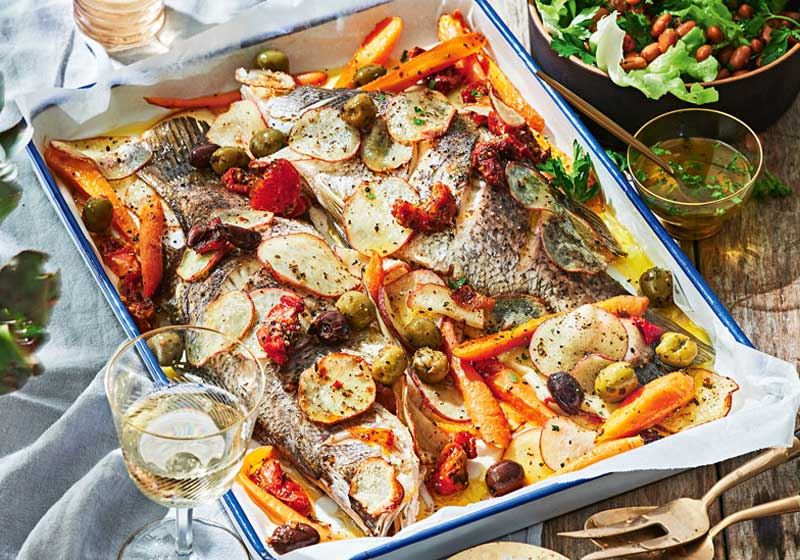 Whole Baked Barramundi and Borlotti Bean Salad