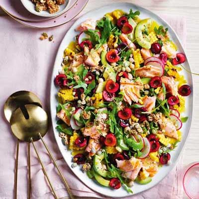Cherry, Avocado and Corn Salad with Salmon