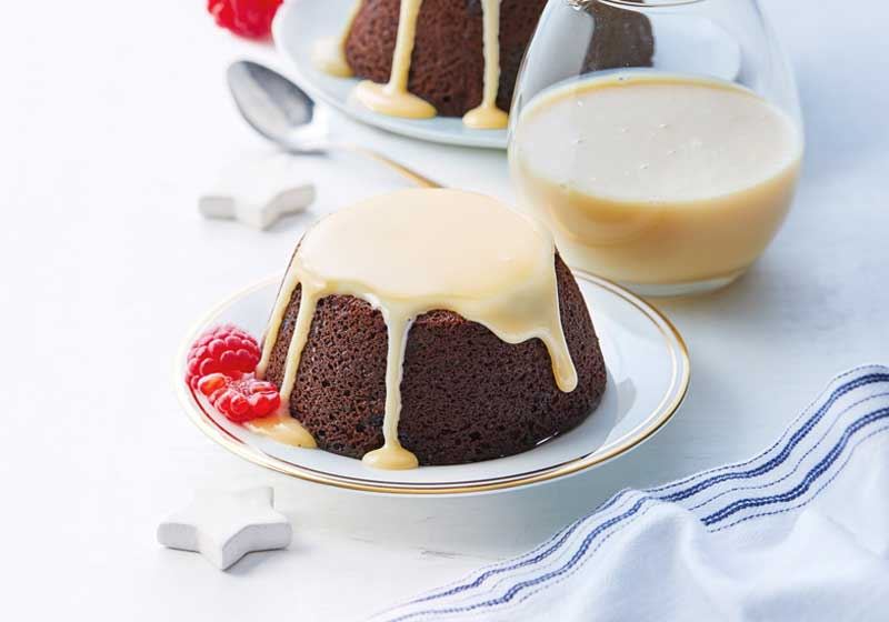 Mini Chocolate Christmas Puddings with Caramel Sauce