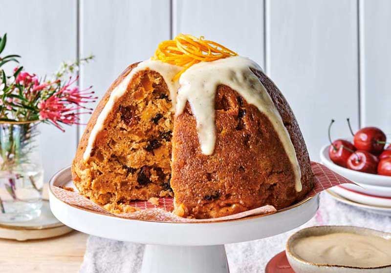 Golden Steamed Pudding with Eggnog Custard
