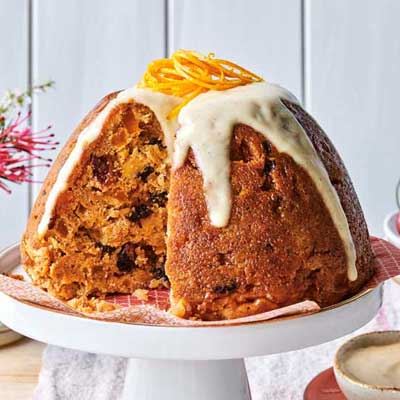 Golden Steamed Pudding with Eggnog Custard