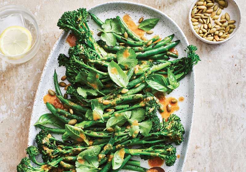 Grilled Miso Green Beans and Baby Broccoli