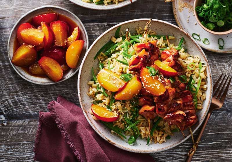 Sticky Chicken Skewers with Pickled Plums