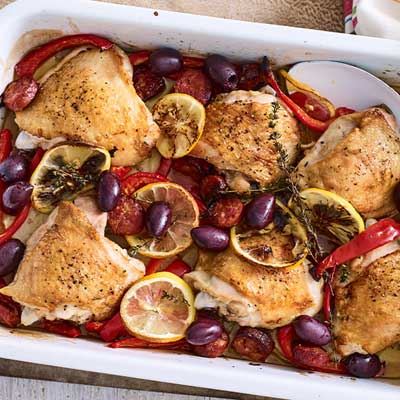 Chicken, Potato, Chorizo and Capsicum Tray Bake
